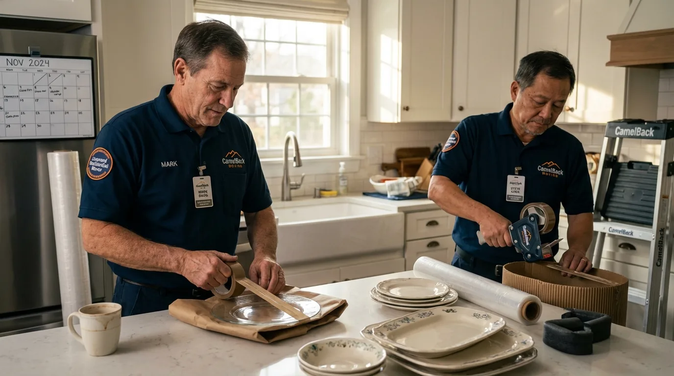 Professional crew packing kitchen dishware in Lewisburg, PA
